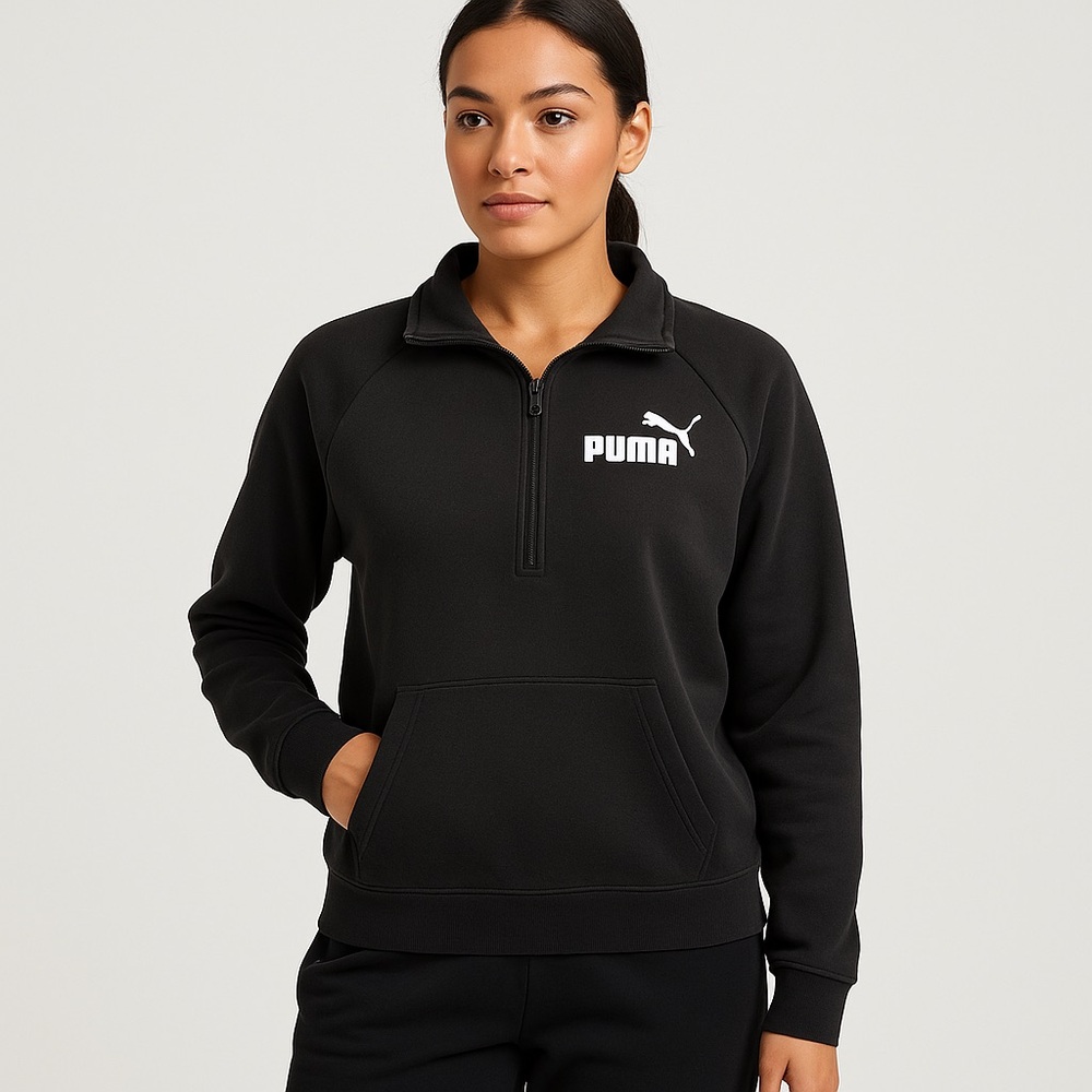 Puma Black Quarter Zip Pullover Sweatshirt Hoodie Style Logo Large
